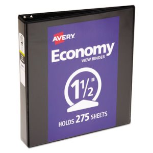 Avery Economy Vinyl Round Ring View Binder, 1-1/2" Capacity, Black (AVE05725)