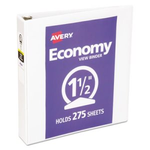 Avery Economy Vinyl Round Ring View Binder, 1-1/2" Capacity, White (AVE05726)