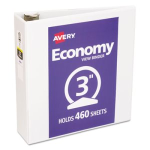 Avery Economy Vinyl Round Ring View Binder, 3" Capacity, White (AVE05741)