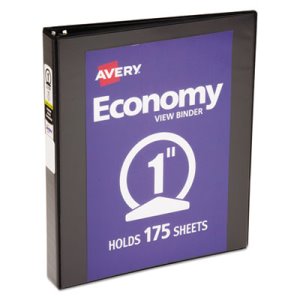 Avery Economy Vinyl Round Ring View Binder, 1" Capacity, Black (AVE05710)
