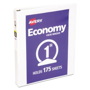Avery Economy Vinyl Round Ring View Binder, 1" Capacity, White (AVE05711)