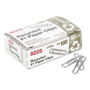 Acco Recycled Paper Clips, No. 1 Size, 100/Box, 10 Boxes/Pack (ACC72365)