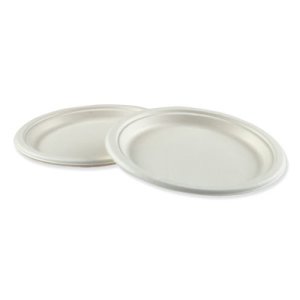 Boardwalk Bagasse Molded Fiber 9" Plate, White, 500 Plates (BWKPLATEWF9)