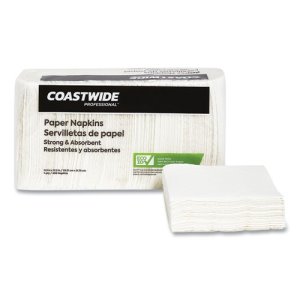 Coastwide Recycled Napkins, 1-Ply, 11.5 x 12.5, White, 400/Pack (CWZ887844)