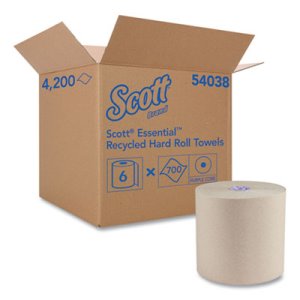 Scott Recycled Fiber Hard Roll Towel, 1.75" Core, Brown, 6 Rolls (KCC54038)