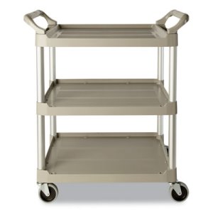 Rubbermaid 342488 Plastic Service Cart w/3 Shelves, Off-White (RCP342488OWH)