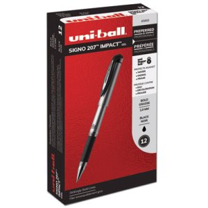 Uni-ball 207 Impact Roller Ball Stick Gel Pen, Black Ink, Bold, Dozen (UBC65800)
