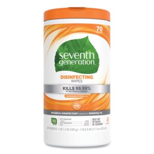 Seventh Generation Disinfecting Wipes, 7 x 8, Citrus, 70 Wipes (SEV22813EA)