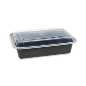 Round Black Plastic Food Takeout Containers with Clear Lids – 7in x 2in –  32oz – 150 per case