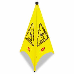 Rubbermaid 9S01 Multilingual 3-Sided Wet Floor Safety Cone, Yellow (RCP9S0100YL)