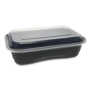 Round Black Plastic Food Takeout Containers with Clear Lids – 7in x 2in –  32oz – 150 per case