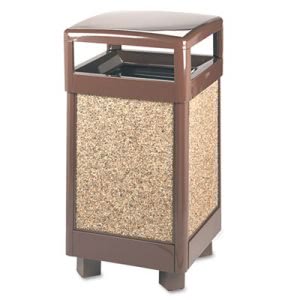 Rubbermaid Commercial Aspen Series Hinge Top Receptacle, Square, Steel, 29 gal, Brown (RCPR36HT201PL)