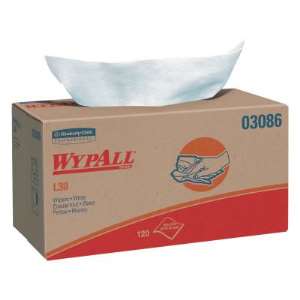 Kimberly-Clark Professional WypAll L30 Wipers, White, 10 in W x 10.8 in L, 120 Sheet, Pop-Up Box - 10 CA (412-03086)